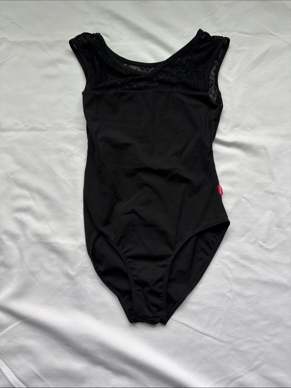 Black Women's Scoop Back Dance Leotard with Lace Yoke